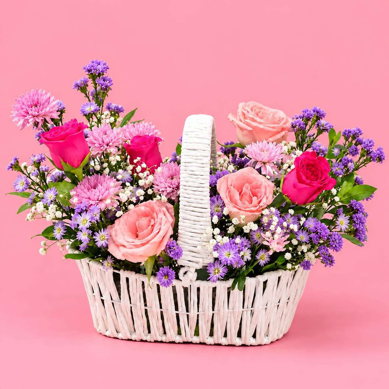 Mixed Pink & Purple Flower Basket