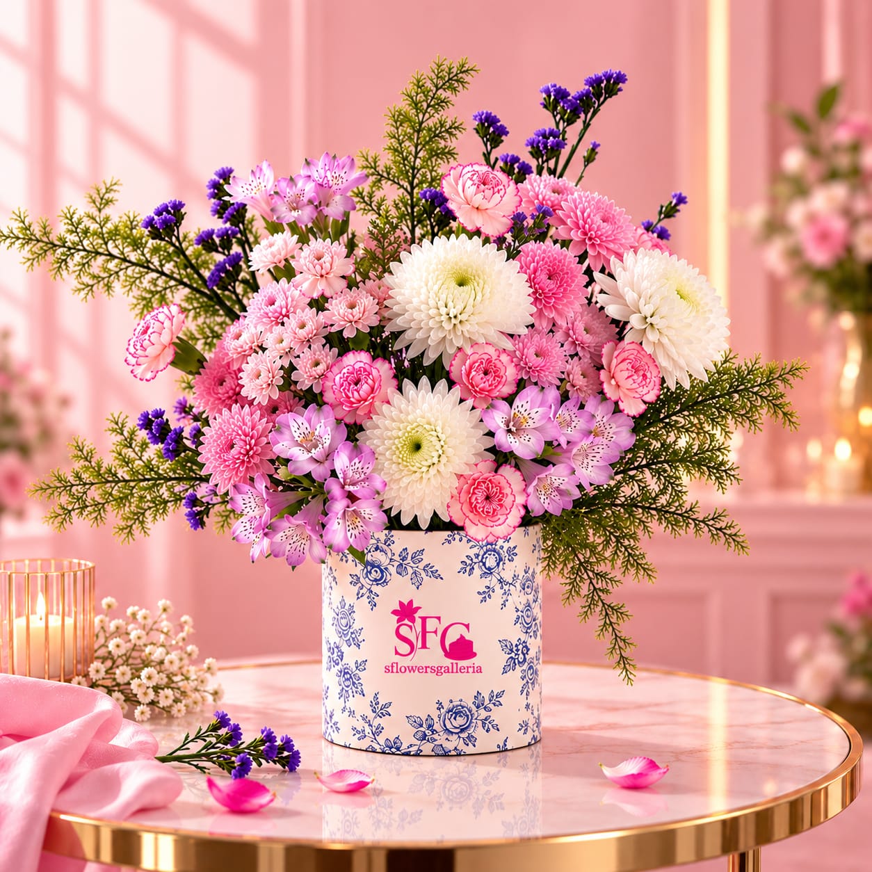 Pastel Pink & Purple Mixed Flower Arrangement