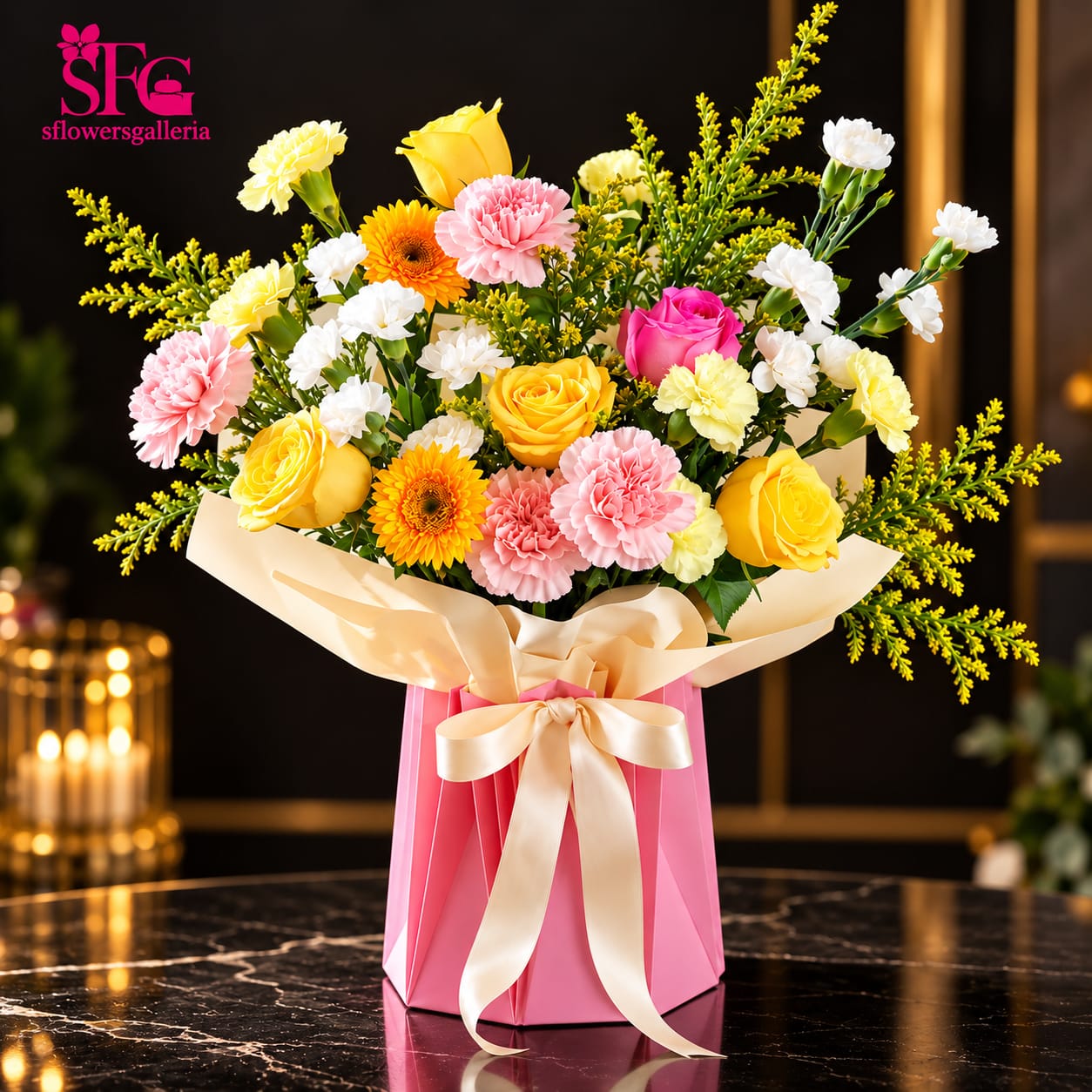 Premium Pink, Yellow & White Mixed Flower Bouquet