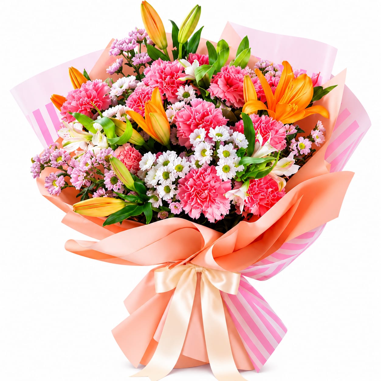 Pink & Orange Lily Mixed Flower Bouquet