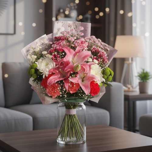 Mix Flower Bouquert In a glass Vase