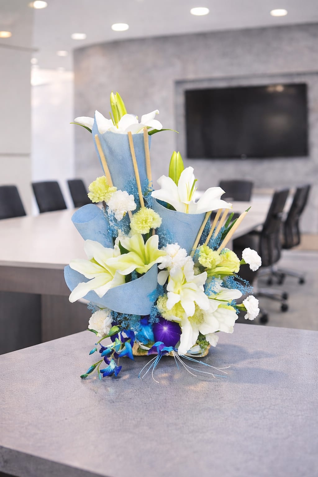 Luxury White Lilium and Blue Vanda Orchid  Arrangement
