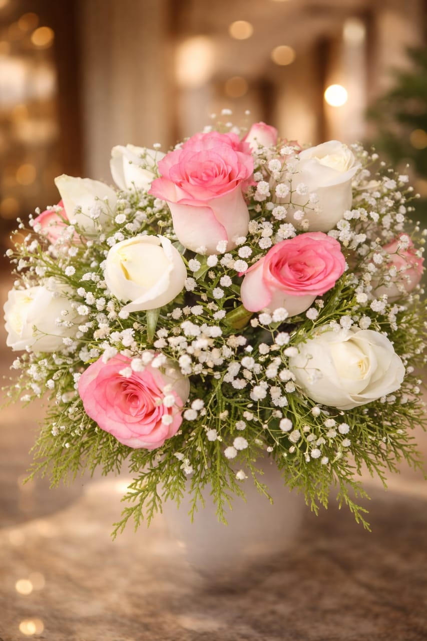 Elegance in Bloom Pink & White Rose Bouquet