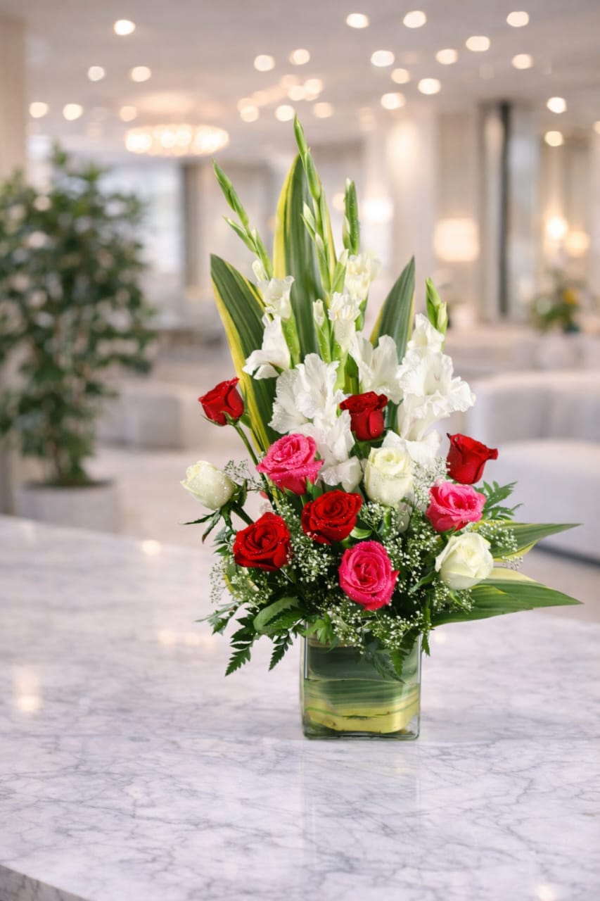 Mixed Rose and Gladiolus Centerpiece or a Vertical Garden Arrangement.