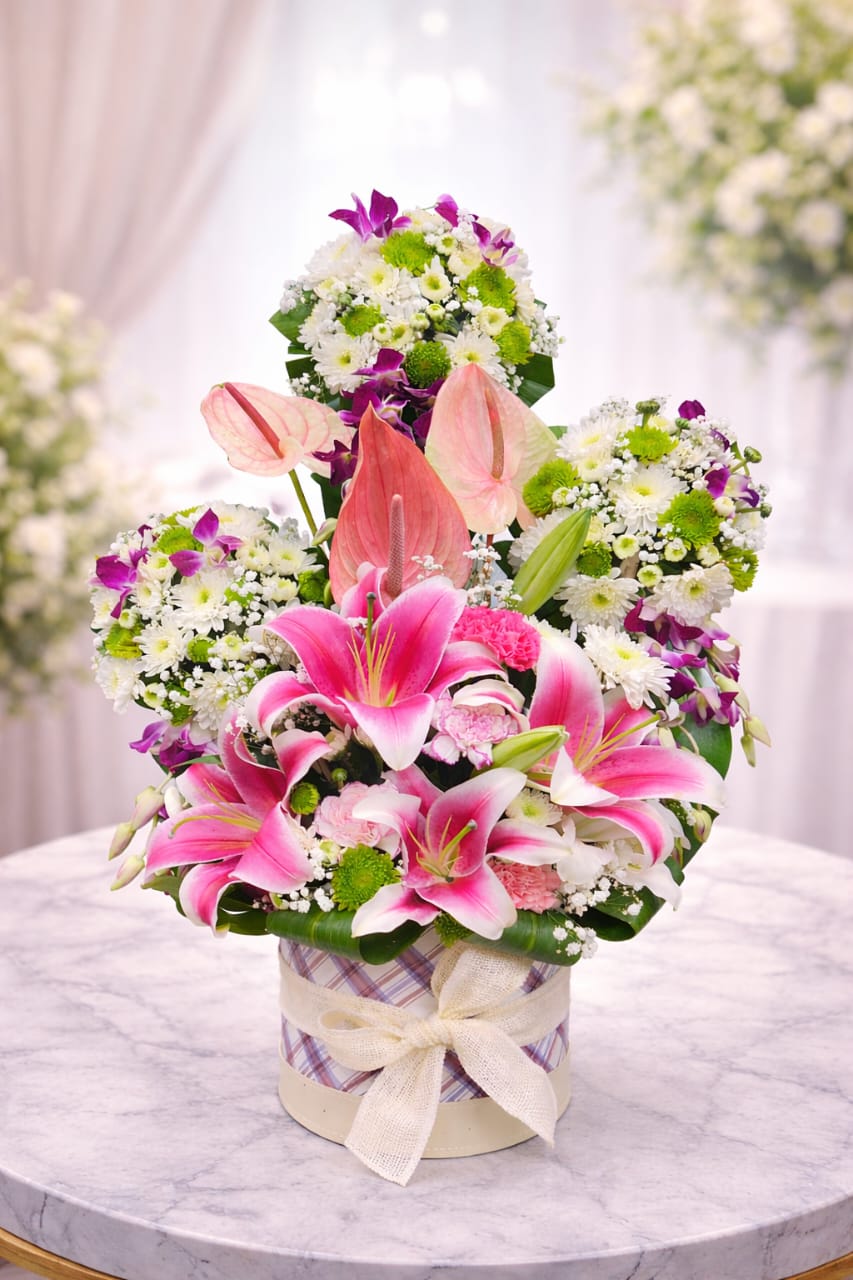 Oriental Lily & Anthurium Box Arrangement