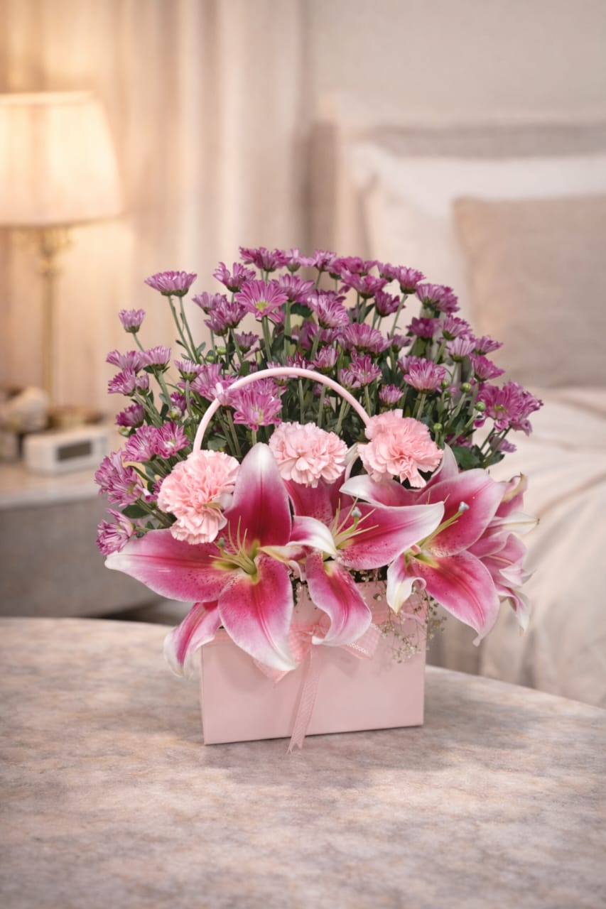 Fresh Stargazer Lilies & Carnations Bouquet | Luxury Mother’s Day or Anniversary Flower Arrangement