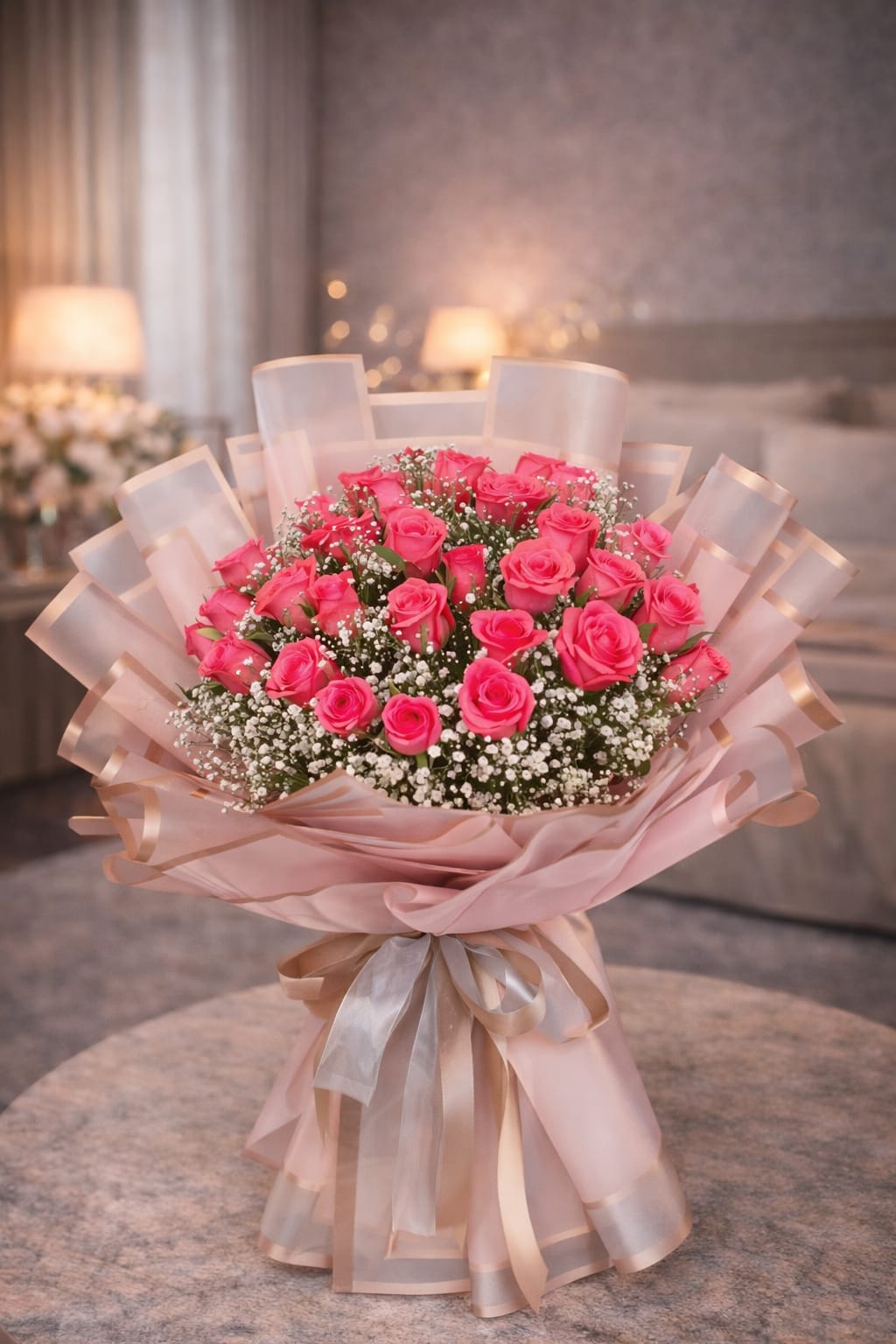 Premium Pink Rose & Baby's Breath Bouquet