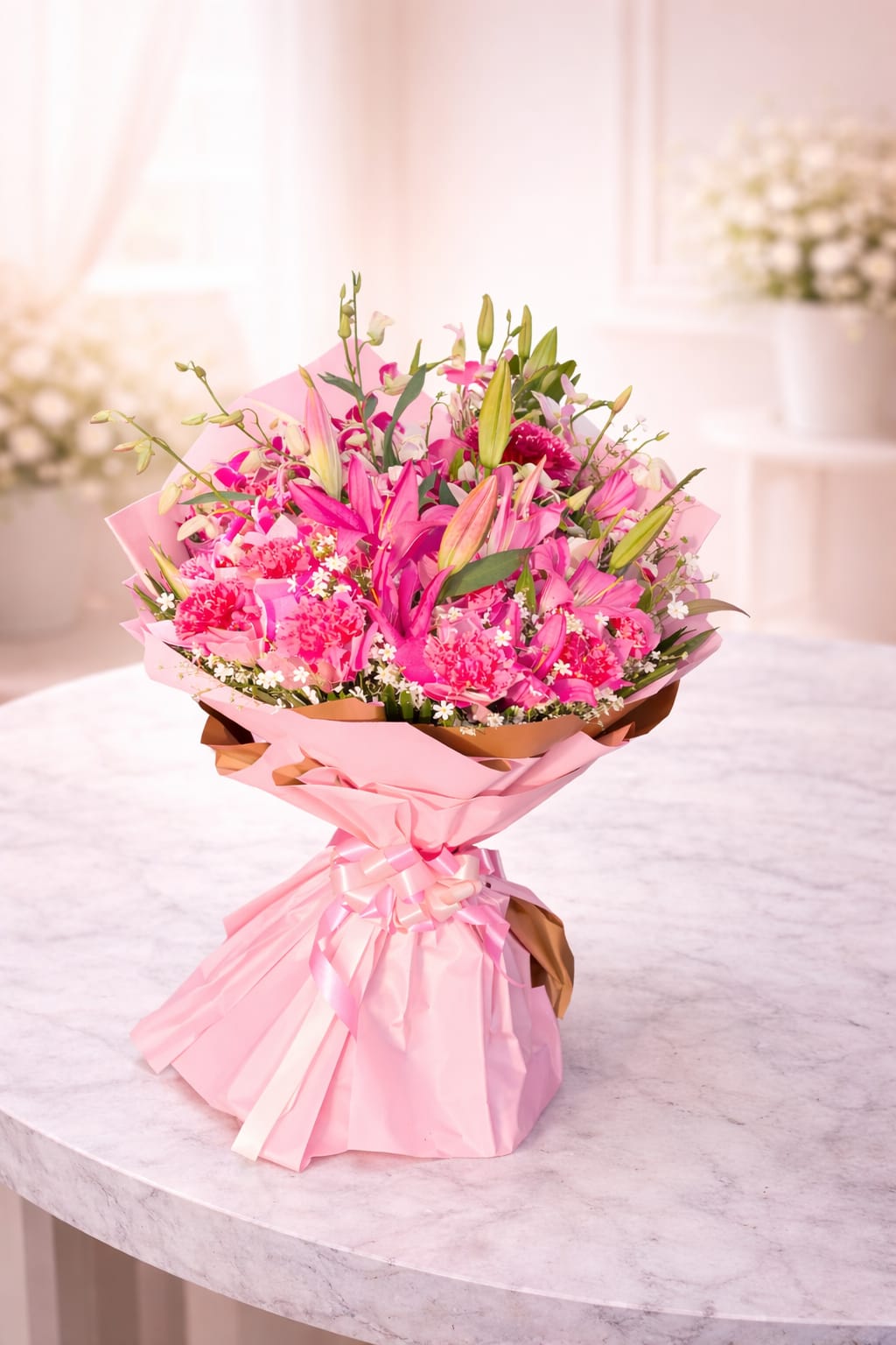 Radiant Pink Lily & Carnation Bouquet