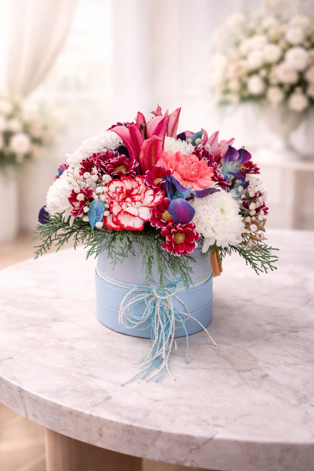 Light blue cylindrical box