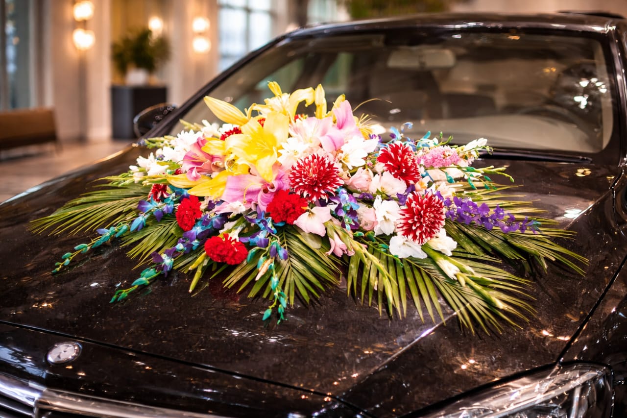 premium floral car arrangement,