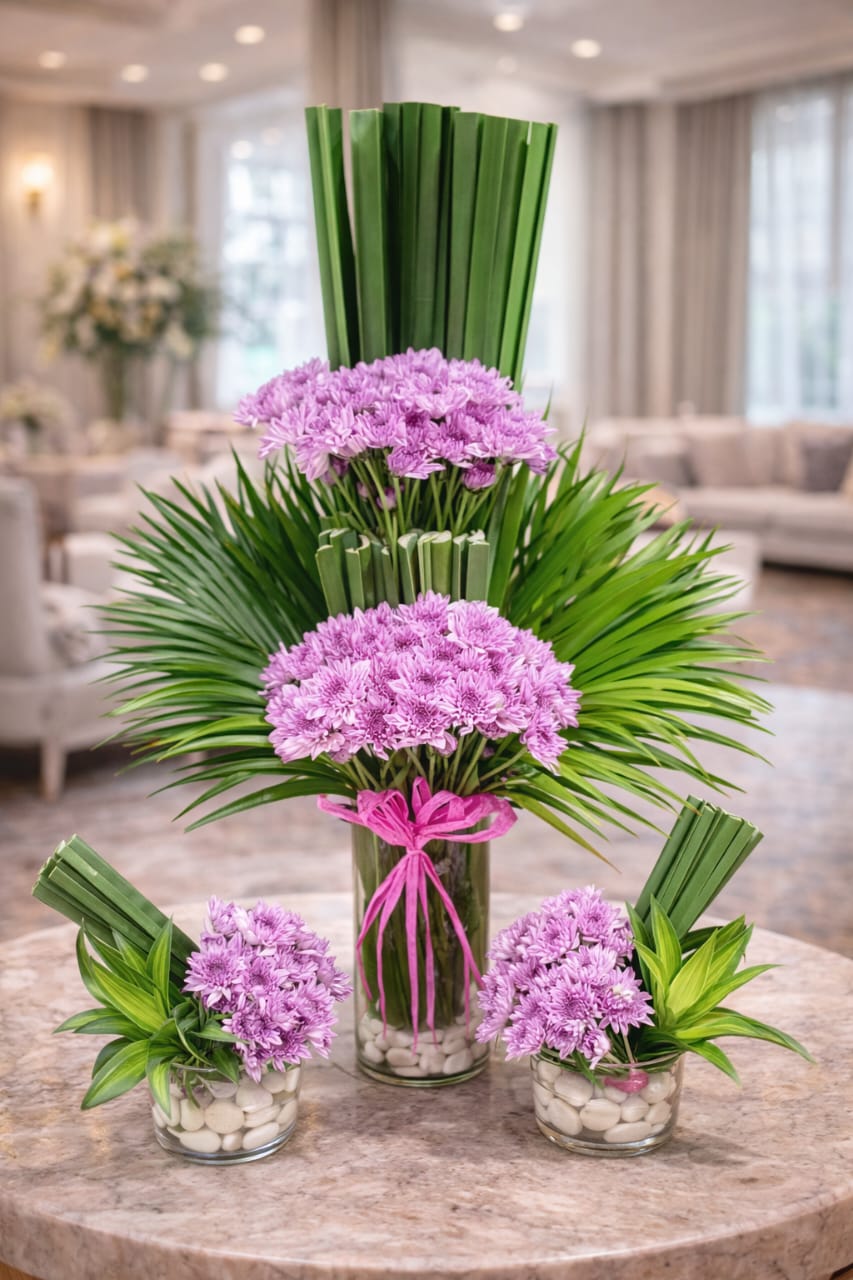 Tiered Dasy and Tropical Leaf Arrangement.