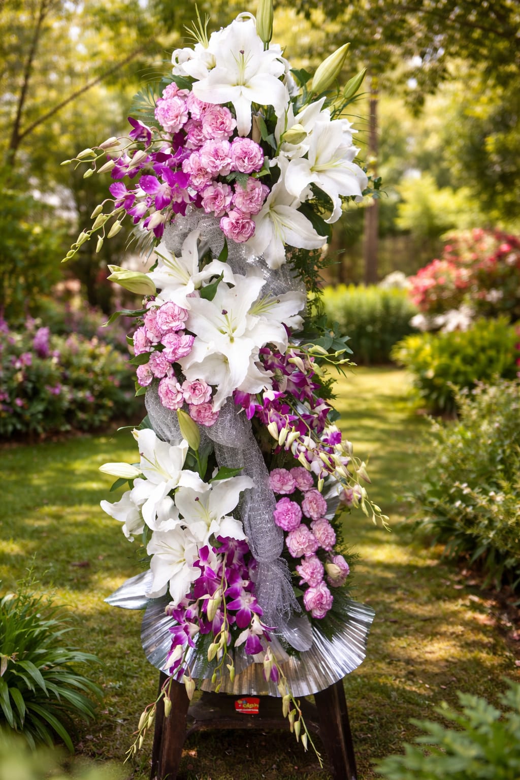 White Lily and Pink Carnation Celebration Flower Stand – Perfect for Grand Openings & Weddings