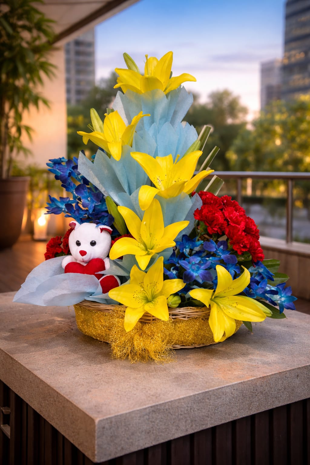 Shimmering gold-trimmed basket