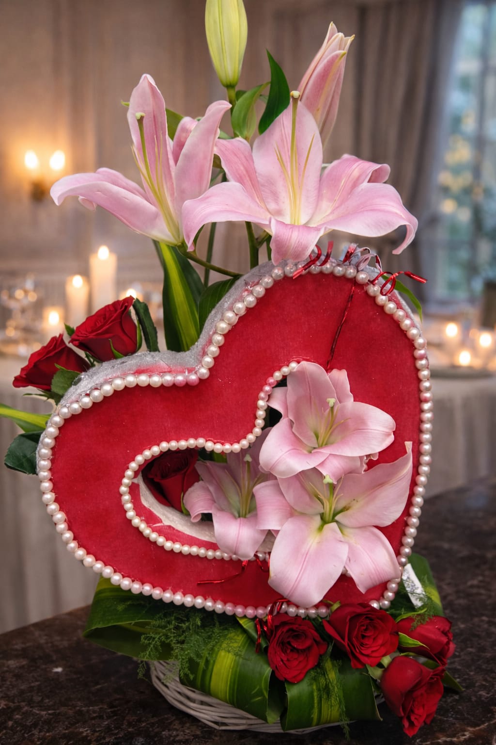 Heart-shaped centerpiece.