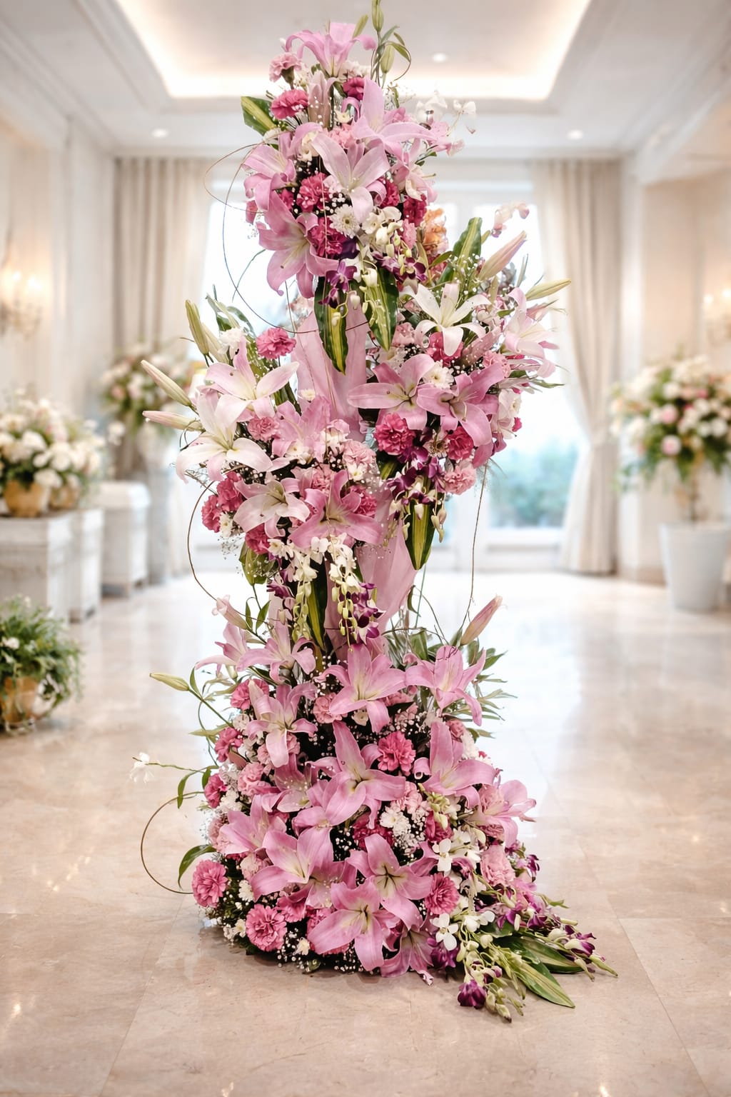 "Orchids, Carnations, and Lilies Tall Arrangement"