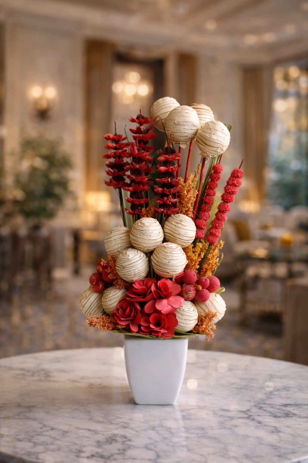 contemporary dried and artificial floral arrangement,