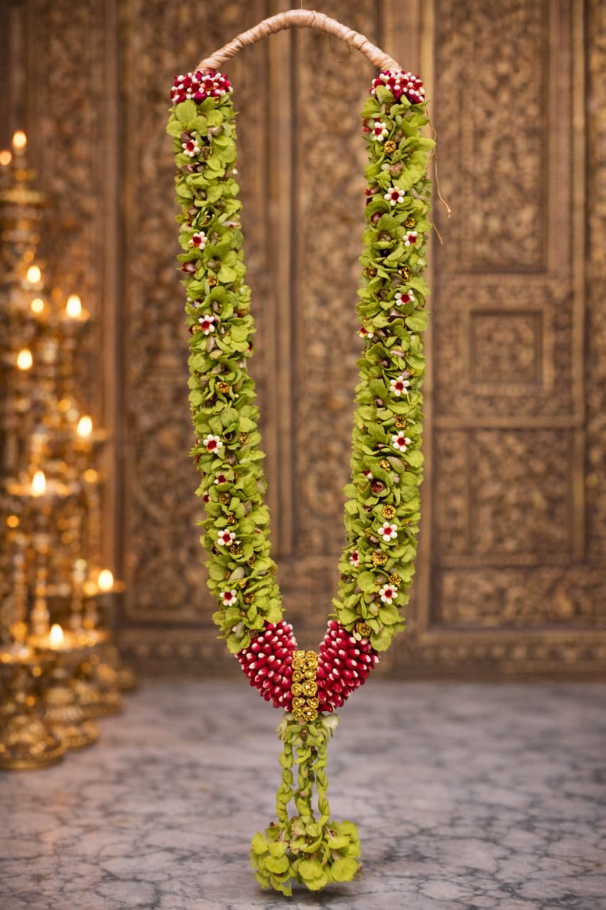 Exquisite Handcrafted Green & Crimson Designer Varmala