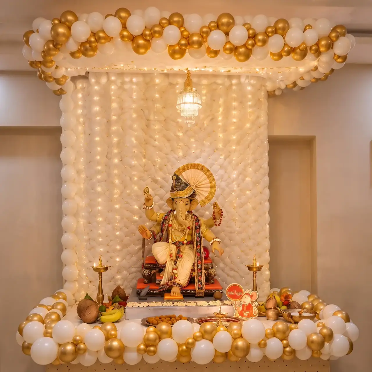 Premium Ganpati White Balloon Ring Decoration