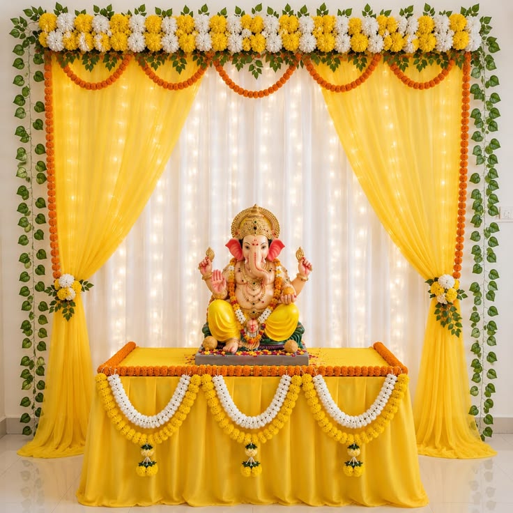 Golden Ganpati Decoration Ideas | Royal Ganpati Mandap Decor